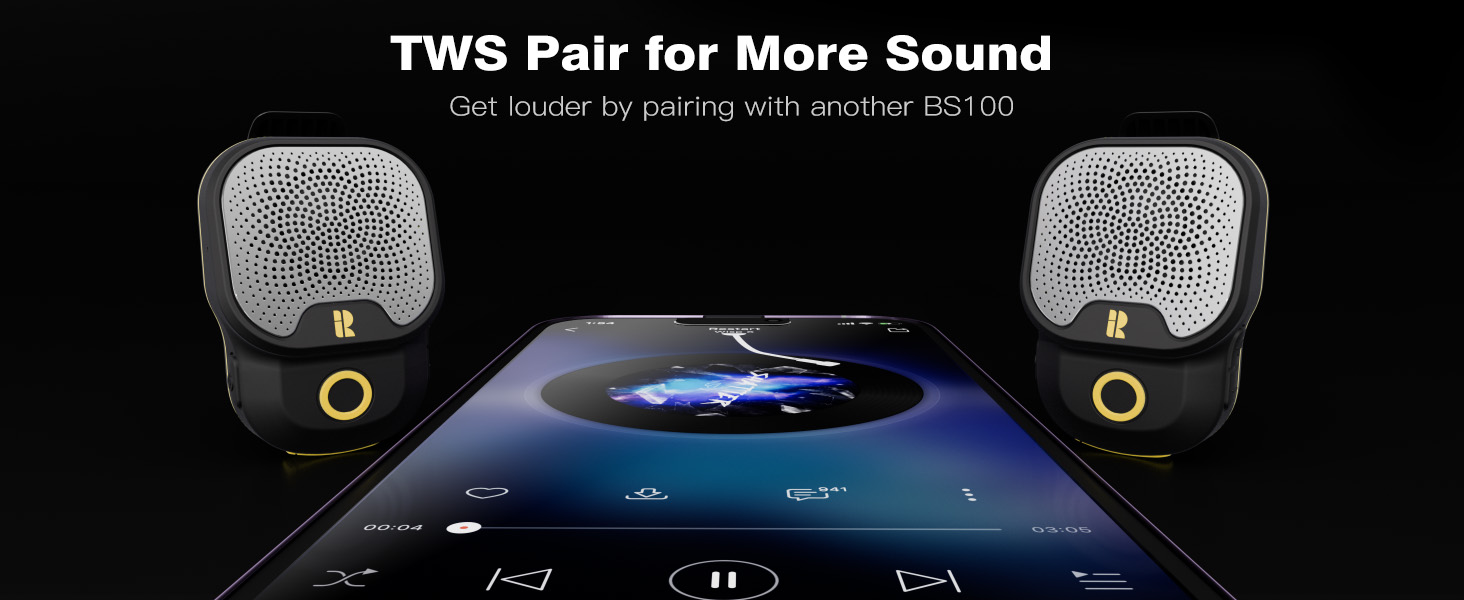TWS mode clip on bluetooth speaker