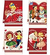 VISSTREE Vintage Valentines Day Kitchen Towels, 4 PCS Retro Red Love Dish Towels, Absorbent Valen...