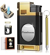 Triple Jet Torch Lighter with Guillotine Cutter, Draw Enhancer Tool, Gifts for Men, Refillable Bu...