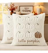 MIULEE Fall Pillow Covers Pumpkin 18x18 Set of 2 Cream White Brown Stem | Autumn Fall Decor Decor...