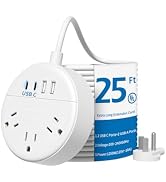 25 FT Extension Cord, NTONPOWER Flat Plug Power Strip with 4 USB Ports(2 USB C), Mounted, 25FT Lo...