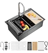 CAMMOO 33X22 Drop In Kitchen Sink, Nano Stainless Steel Workstation Sink, Pop-Up Drain, Upgraded ...