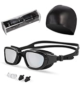 Hurdilen Swim Goggles, Goggles Adult with Swimming Cap, Nose Clip & Ear Plugs, UV Protection Anti...
