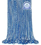 30 PCS Blue Bead Necklace, Blue Mardi Gras Beads Christmas Necklaces, 33" 4th of July Patriotic B...