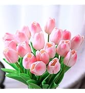 Hawesome 30pcs Artificial Latex Tulips Flowers Faux Tulip Stems PU Real Touch Tulips for Wedding ...