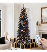 YITAHOME Prelit Black Pencil Christmas Tree 6 FT with Remote | Slim Fraser Fir Halloween Christma...