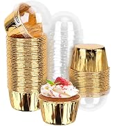 EUSOAR Gold Cupcake Cups with Lids,3.5 oz 50pcs Disposable Aluminum Foil Muffin Liners, Oven-safe...