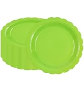 BOKFJBP 50Pcs Bright Green Paper Plates-7 Inch Solid Color Scalloped Design Birthday Dinnerware S...