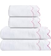 CASYUNE 2 Pcs 100% Cotton Scalloped Hand Towels 16×27 Inch 2 Pcs Bath Towels 29 x52 Inch 600 GSM ...