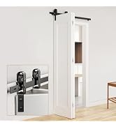AWDIA 48" Bifold Barn Door Hardware Kit for 2 Doors, Black Track and Top Mounted Heavy Duty Rolle...