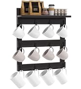 FoverOne Bamboo Mug Rack with 12 Hooks and Storage Shelf, Wall Mounted Home Kitchen Organizer