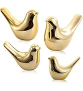 ZOOFOX Set of 4 Gold Bird Decor Figurine, Ceramic Small Animal Statues, Home Shelf Decor Furnitur...