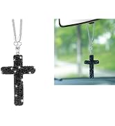 yorpyep Car Hanging Ornament, Bling Cross Shiny Personality Decorative Rearview Mirror Pendant, R...
