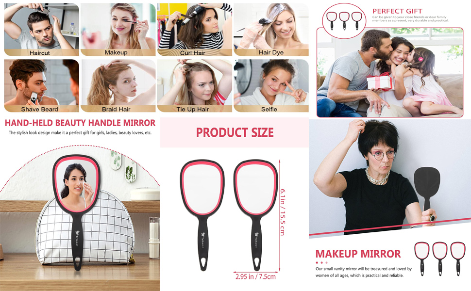 Hand Mirror with Handle Compact Mirror for Gift Handle Mirror makeup Mirror
