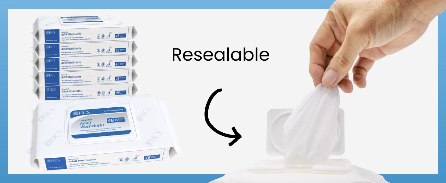 Showing someone removing a wipe from the resealable, flip-top packaging which keeps wipes moist