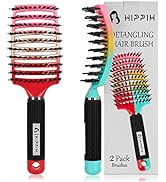 Boar Bristle Hair Brush 2 Pack, HIPPIH Wet & Dry No Pull Curved Vented Hair Brush, Styling Voremy...