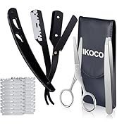 Straight Razor for Men, IKOCO Black Straight Edge Razor Kit with 20PCS Barber Shaving Blades, Lea...