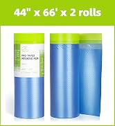 Tangibay Pre-Taped Masking Film for Painting - 44" x 66' Painters Plastic Sheeting with Automotiv...