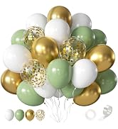 CVPARTYON Sage Green Balloons, 60pcs 12inch Sage Green White Metallic Gold Confetti Balloons for ...