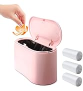 Mini Desk Trash Can with Lid with 90 Pcs Trash Bag, Lint Bin 0.5 Gallon Countertop Waste Bin for ...