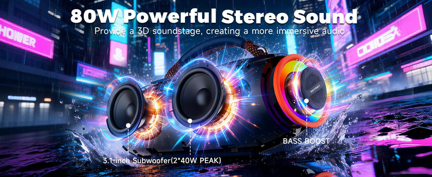 80W Peak Power Portable Bluetooth Wireless Speaker