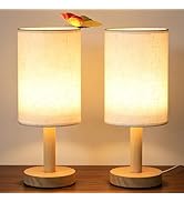 Oizuon Small Table Lamp Set of 2, Square Tall Bedside Lamps 2700K Warm LED with Linen Shade & Woo...