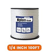 MERIANE Nylon Rope 100 Ft 1/4 Inch – Multipurpose Solid Braided Cord Rope– Abrasion & UV Resistan...