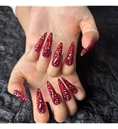 AKA Unicron Christmas Red Press On Nails Long Stiletto Handmade Acrylic Fake Nails Press Ons with...