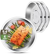 Offiper Patterned Deep Metal Camping Plates, 4 Pack 9.4 inch 304(18/8) Stainless Steel Plates, Re...