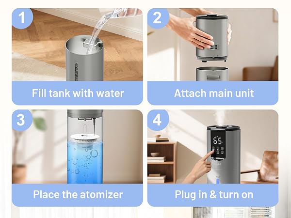 Humidifiers for bedroom, Humidifiers large room up to 500 sq ft, Easy to Clean Humidifier
