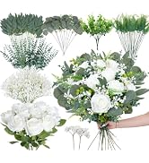 GTIDEA 150 Pcs 8 Kinds Mixed Eucalyptus Greenery Stems Flowers Bulk | White Silk Roses and Babys ...