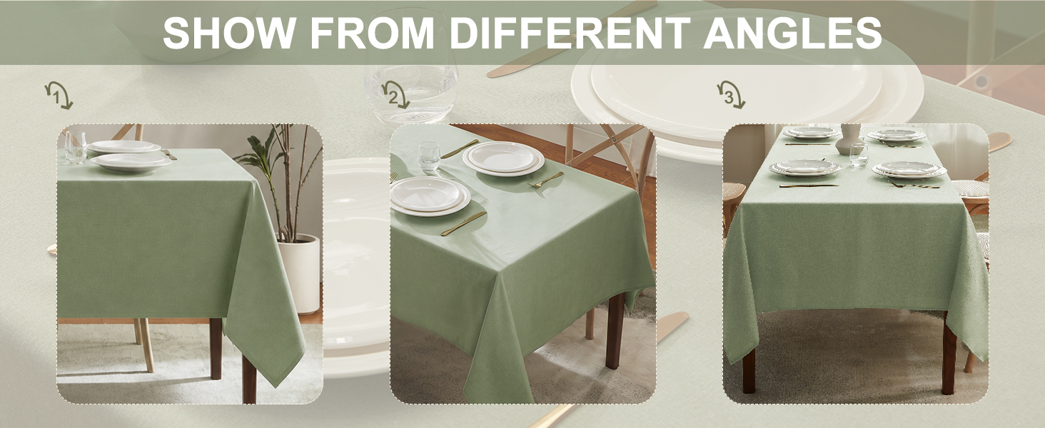 IVAPUPU Textured Linen Rectangle Table Cloth, Sage Green