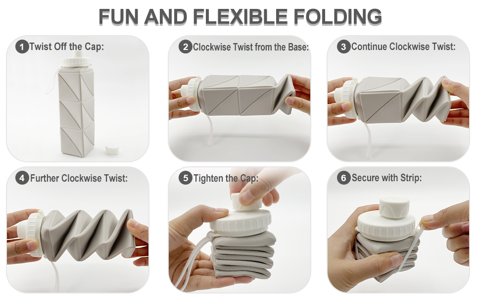 BEAUTAIL Collapsible Water Bottles Reusable Silicone Foldable folding Portable compact Lightweight