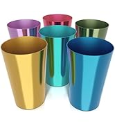 Retro Aluminum Cups 15 oz Set of 6 - Christmas Metal Tumblers for Cold Drinks, Festive Color-Fini...