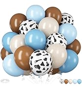 HILAVO Cow Print Balloons, 12Inch Light Blue Brown and Cow Sand Balloons for Boys First Rodeo Bir...