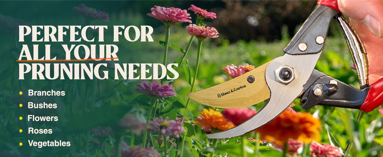 All-Purpose Pruners for gardening. Bypass pruning shear garden tool for trees, flowers, bushes