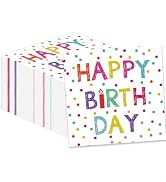 50 Pcs Birthday Napkins 13 x 13 Inches, Happy Birthday Paper Napkins Colourful Dots Theme Disposa...