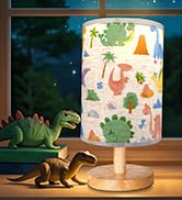 Kids Table Lamp for Bedroom,Dinosaur Room Decor for Boys,3 Level Dimmable Wood Nightstand Desk Ba..