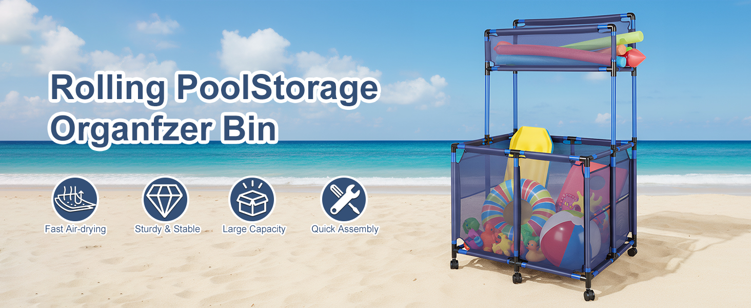 Rolling Pool Storage Organizer Bin