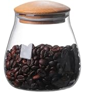 LUCKTE 13 OZ Clear Cute Borosilicate Glass Coffee Bean Storage Canister with Airtight Bamboo Lid,...