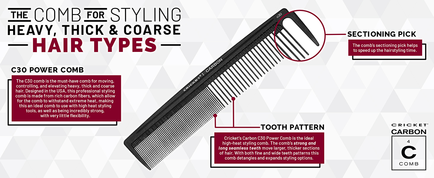 The Comb for Styling Heavy Thick and Coarse Hair Types C30 Carbon Power Comb