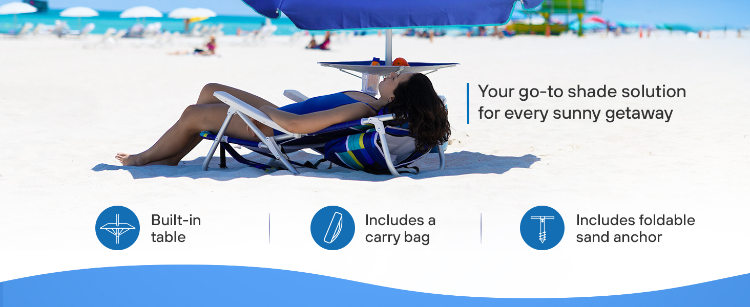 7ft beach umbrella with a portable sand anchor air vent tilt sun protection table high wind upf50