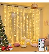 Honche 300Led Cuttable Curtain String Lights 10x10ft with Remote Window Lights for Bedroom Weddin...