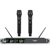 GOLDEN MARS Wireless Microphone System, 2 Channel Wireless Mics, w/ 2x100 UHF Frequencies, IR Aut...