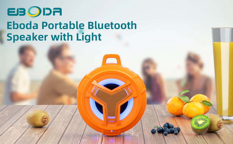 EBODA Bluetooth shower speaker,a tiny portable wireless speaker with fantastic LED light show.