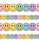 Whaline 32.8 Ft Boho Happy Face Bulletin Board Border Pastel Color Smile Face Die Cut Trim Border...