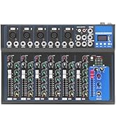 Audio Mixer 7-Channel,DJ Mixer with Bluetooth & 3-Band EQ,Sound Mixer Board with +48V Phantom Pow...