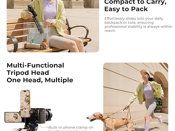 Slides into any backpack or tote. Pro stability always within reach for creators.Compact to carry