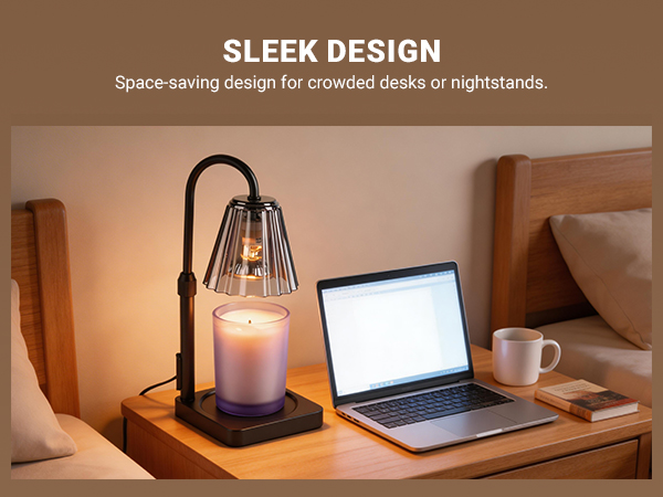 Fubink black candle warmer lamp with timer & dimmer, sleek design for crowded desks or nightstands