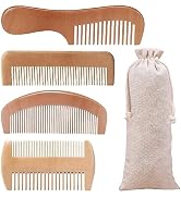 4 Pcs Wooden Comb Set for Women Men - Wide Tooth Wood Comb for Curly Hair, Natural Bamboo Detangl...